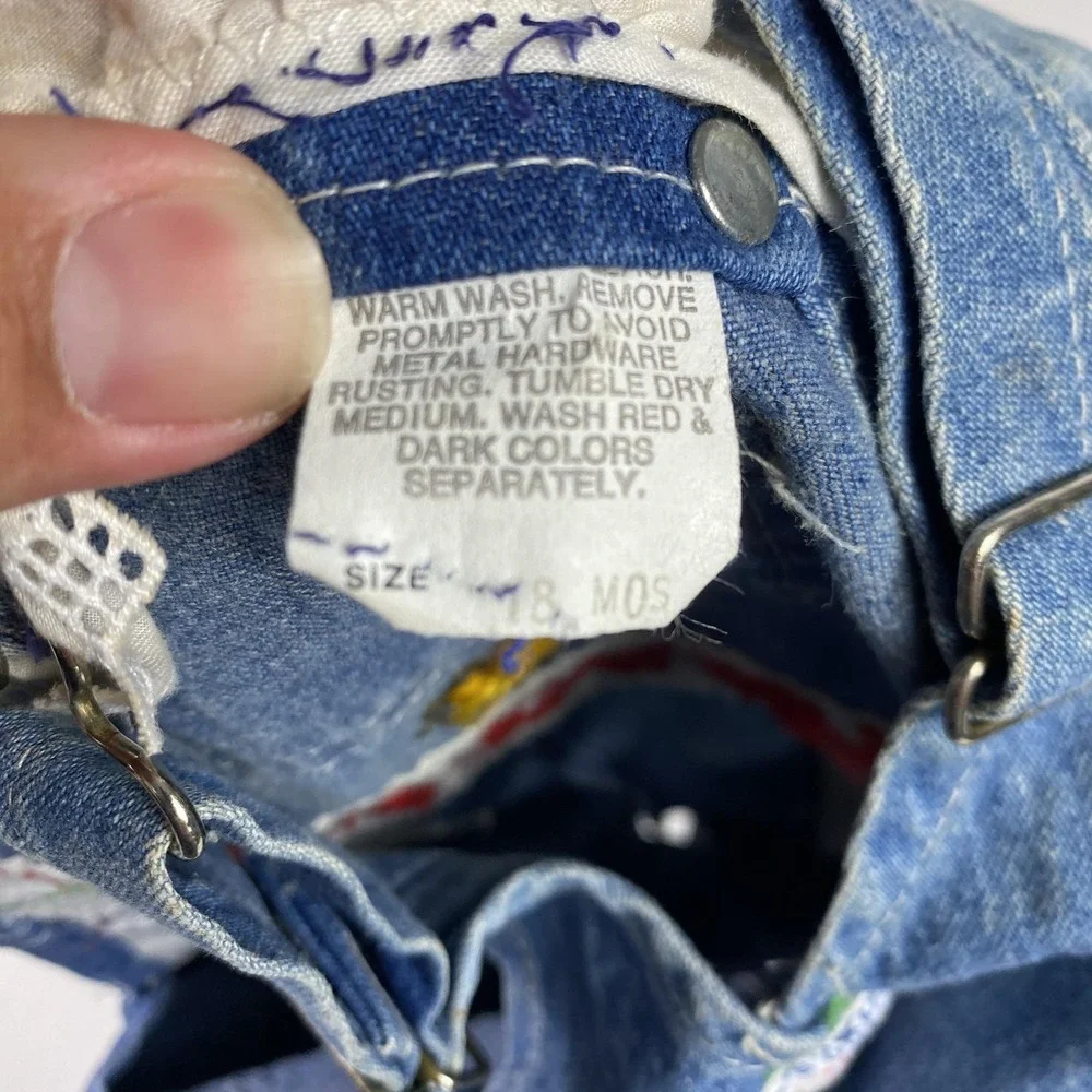Vintage OshKosh Bgosh Overalls Girls 18 Months Denim Vestbak Hearts Lace 90s